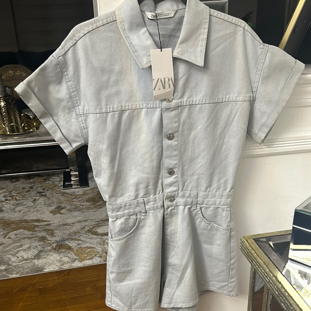 Zara Silver Button-Up Romper